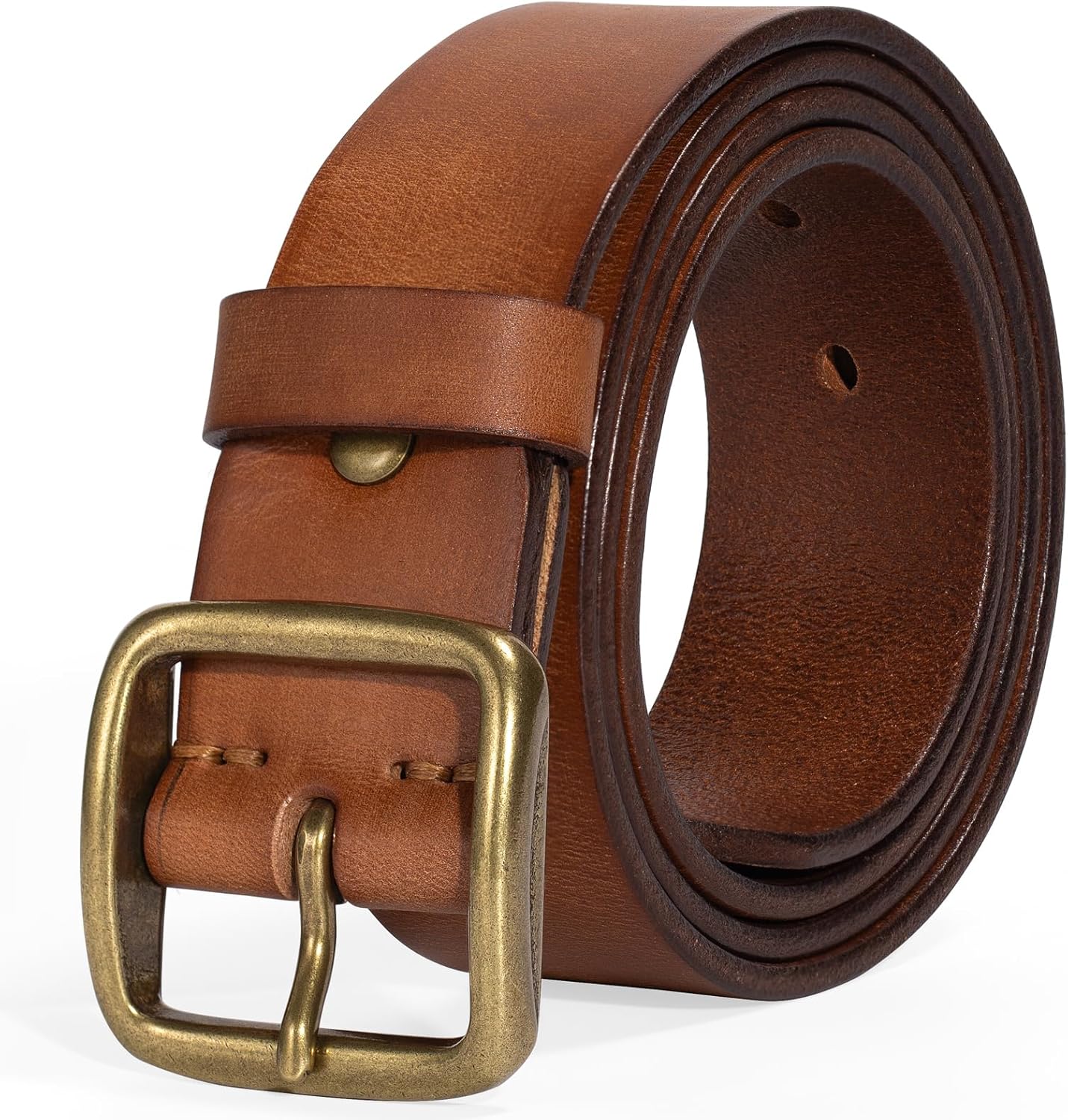 full grain leather work belt in warm neutral — heavy-duty buckle — view 5