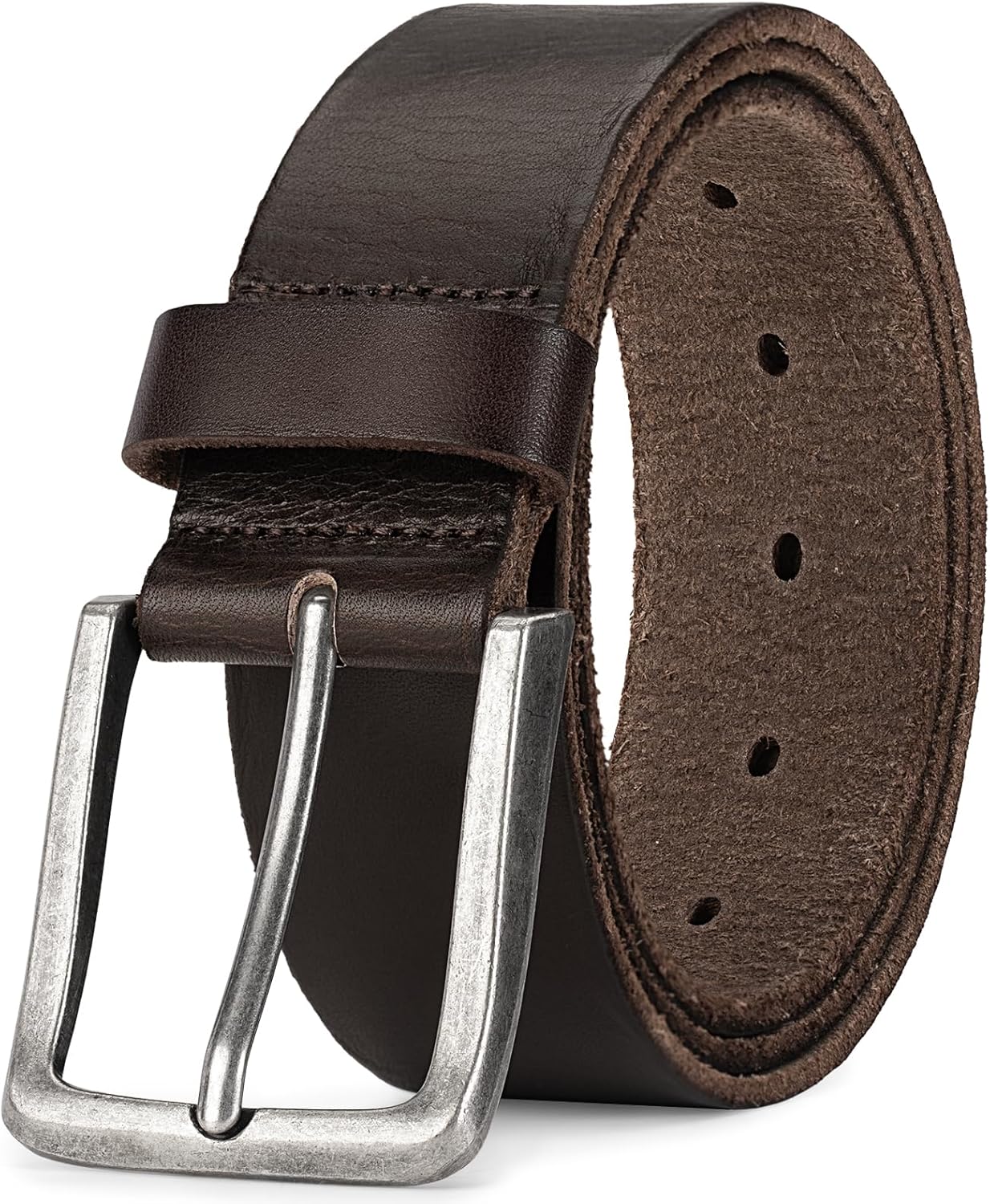full grain leather work belt in warm neutral — heavy-duty buckle — front