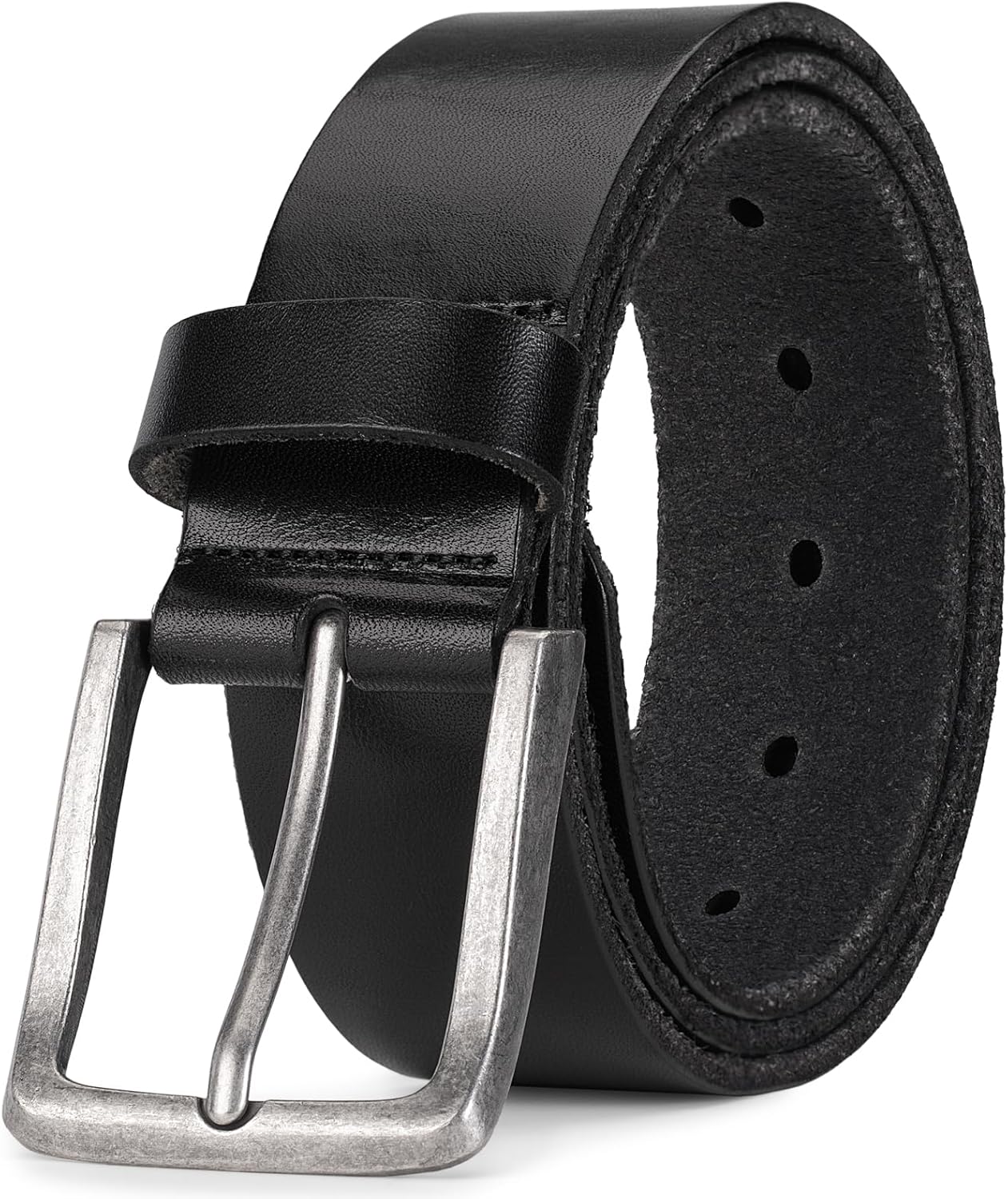 full grain leather work belt in warm neutral — heavy-duty buckle — side