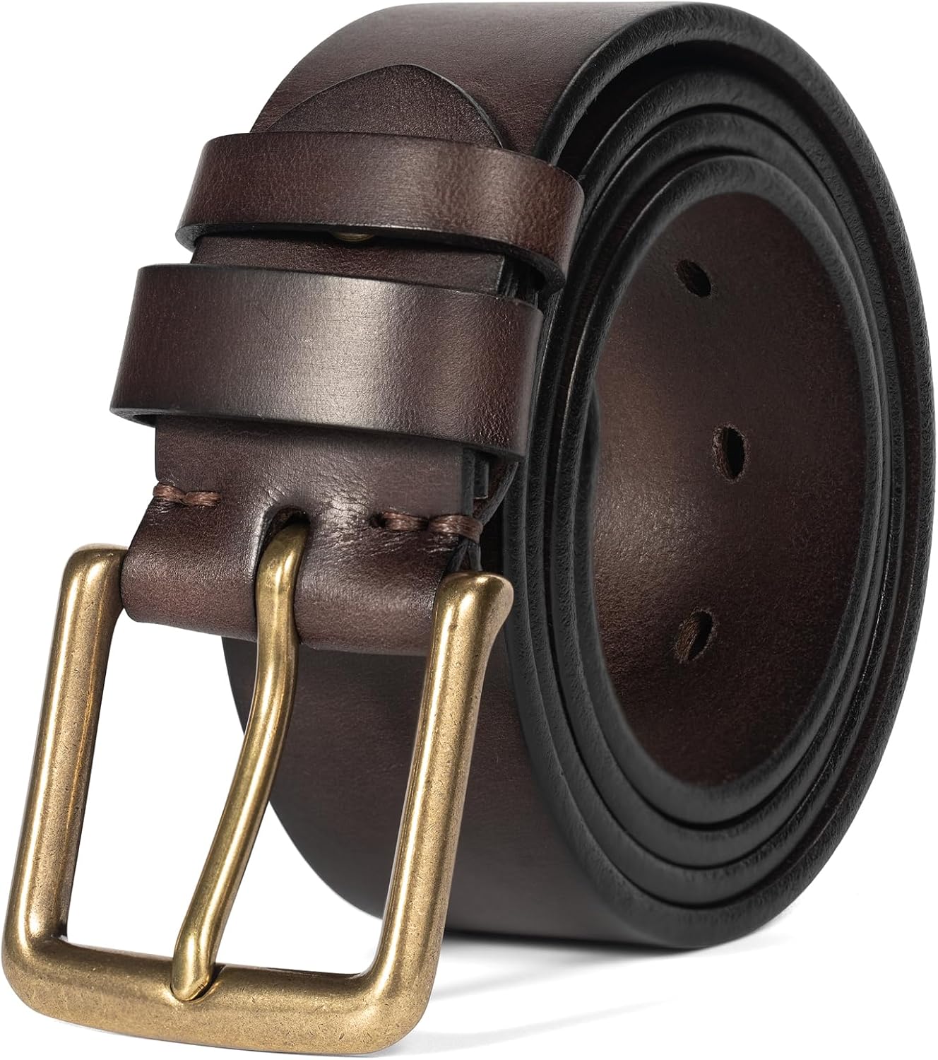 full grain leather work belt in warm neutral — heavy-duty buckle — back