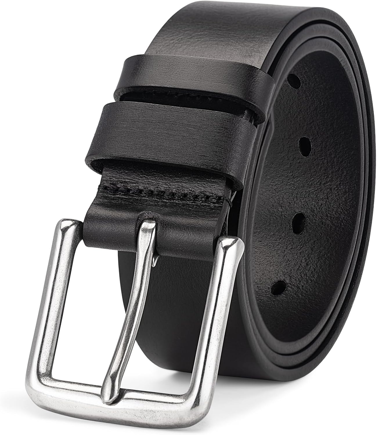 full grain leather work belt in warm neutral — heavy-duty buckle — detail
