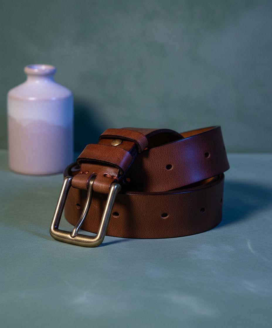 full grain leather work belt in warm neutral — heavy-duty buckle — view 4