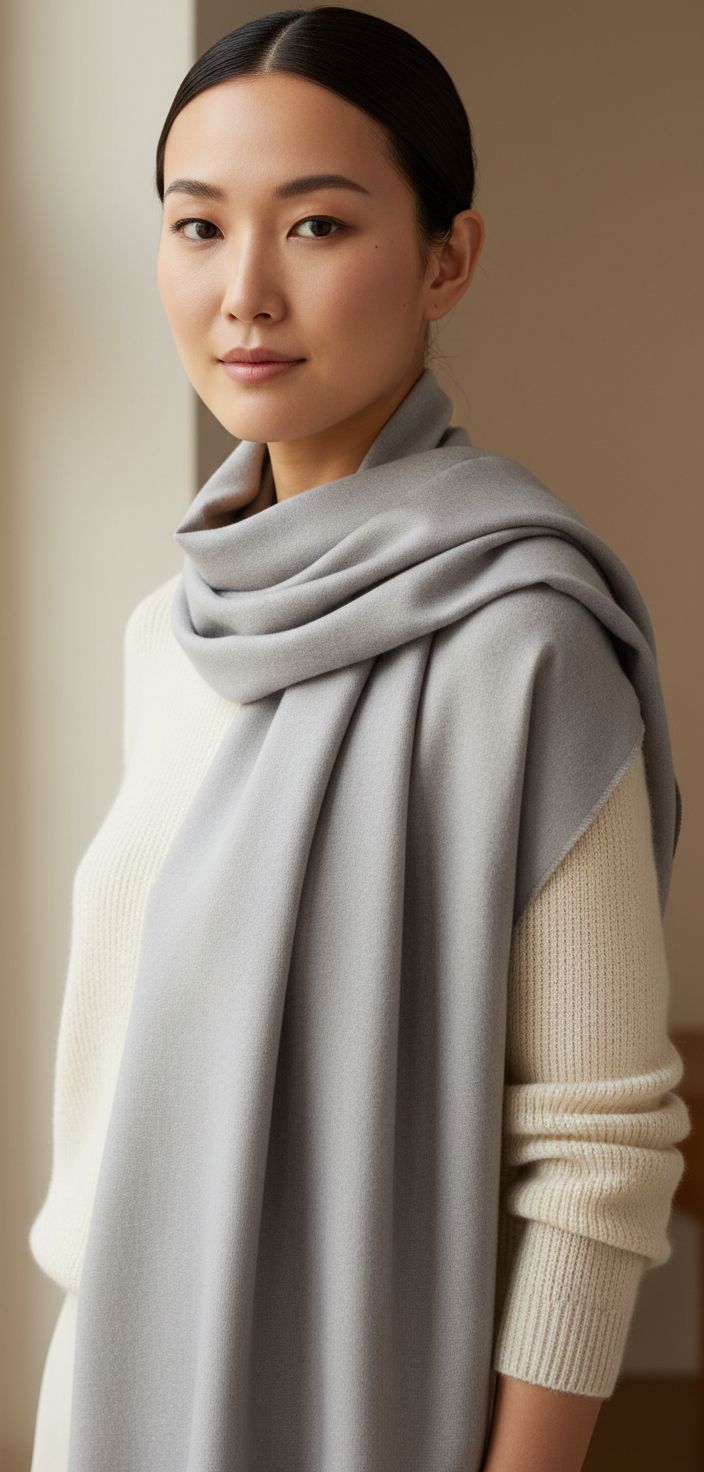 Neutral cashmere silk wrap scarf — Italian premium quality, soft drape — view 1