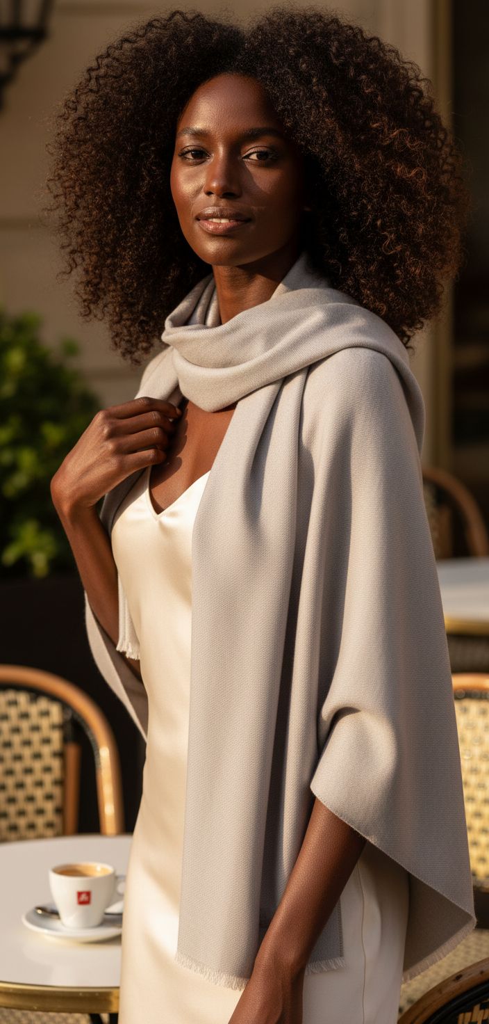Neutral cashmere silk wrap scarf — Italian premium quality, soft drape — view 3