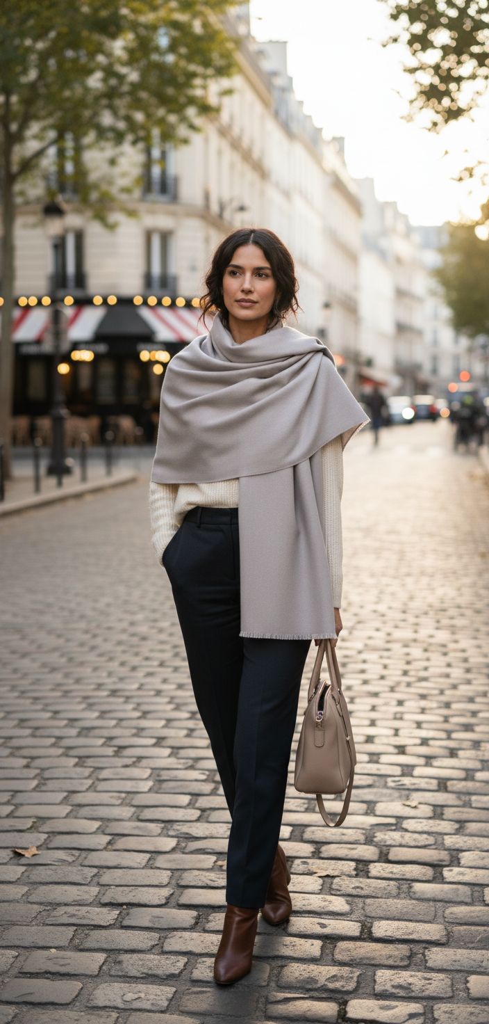 Neutral cashmere silk wrap scarf — Italian premium quality, soft drape — view 4