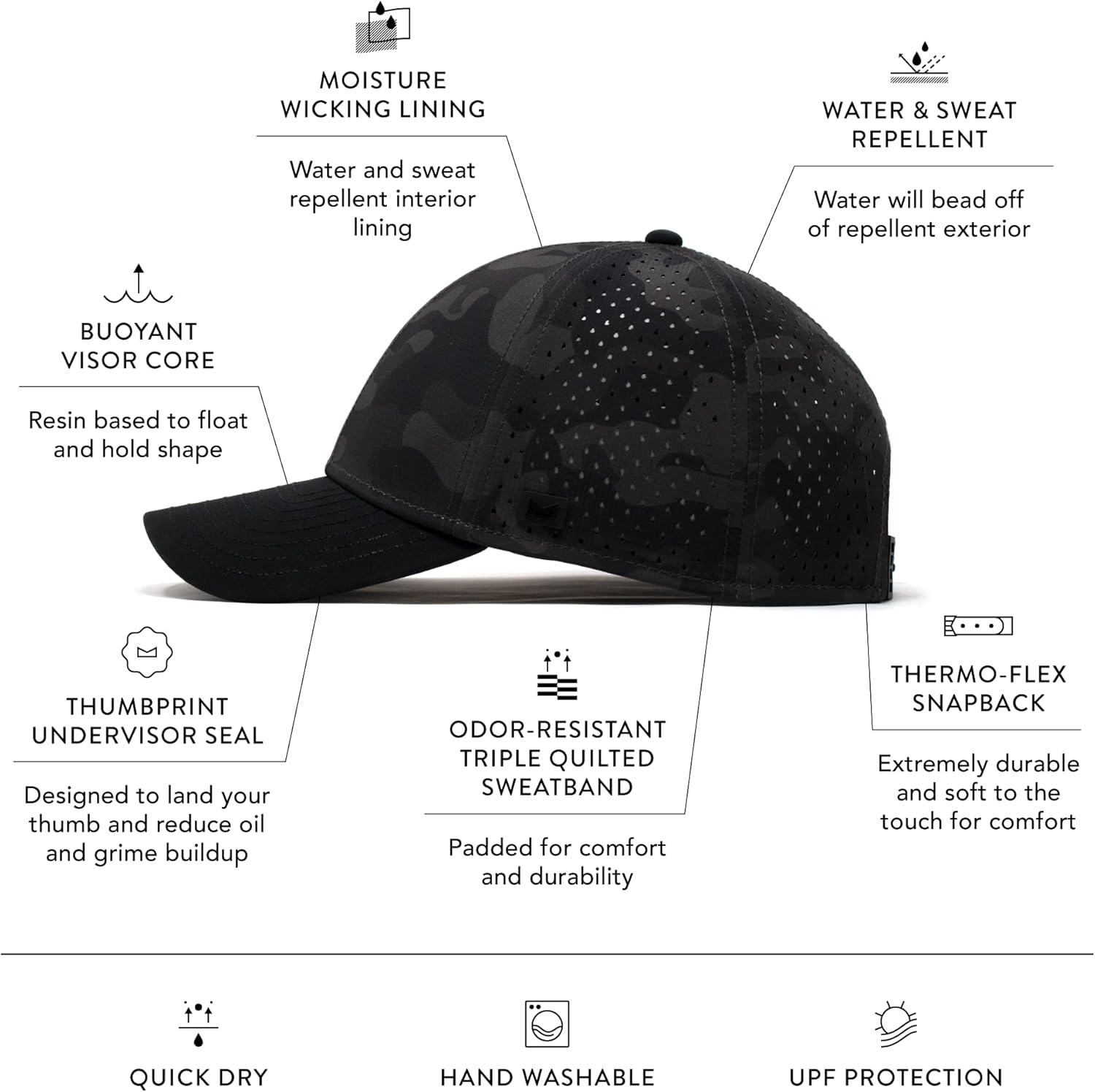 Water-resistant performance baseball cap in multi-color with snapback closure, golf and running — view 2