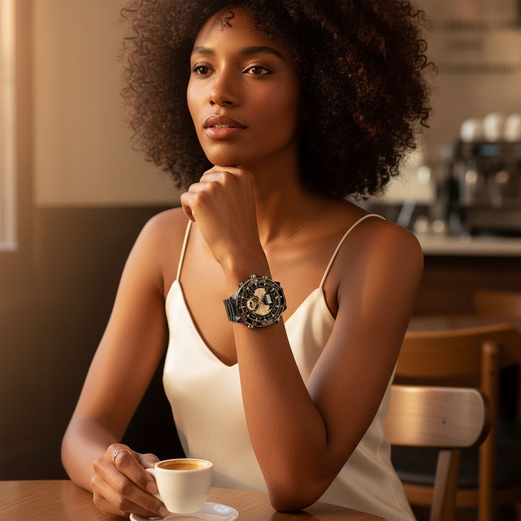 Black stainless steel smartwatch with 1.43 inch AMOLED display and dual straps — view 3