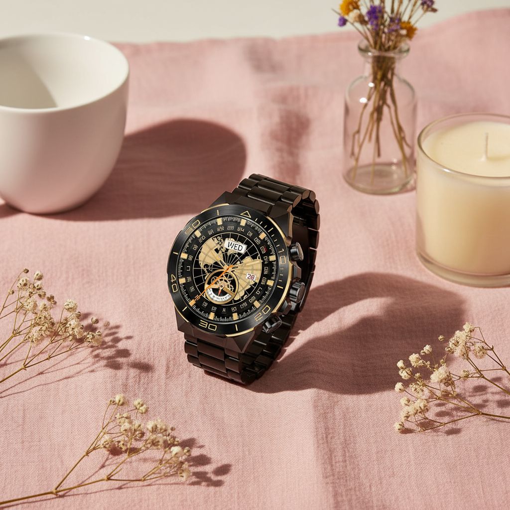 Black stainless steel smartwatch with 1.43 inch AMOLED display and dual straps — view 7
