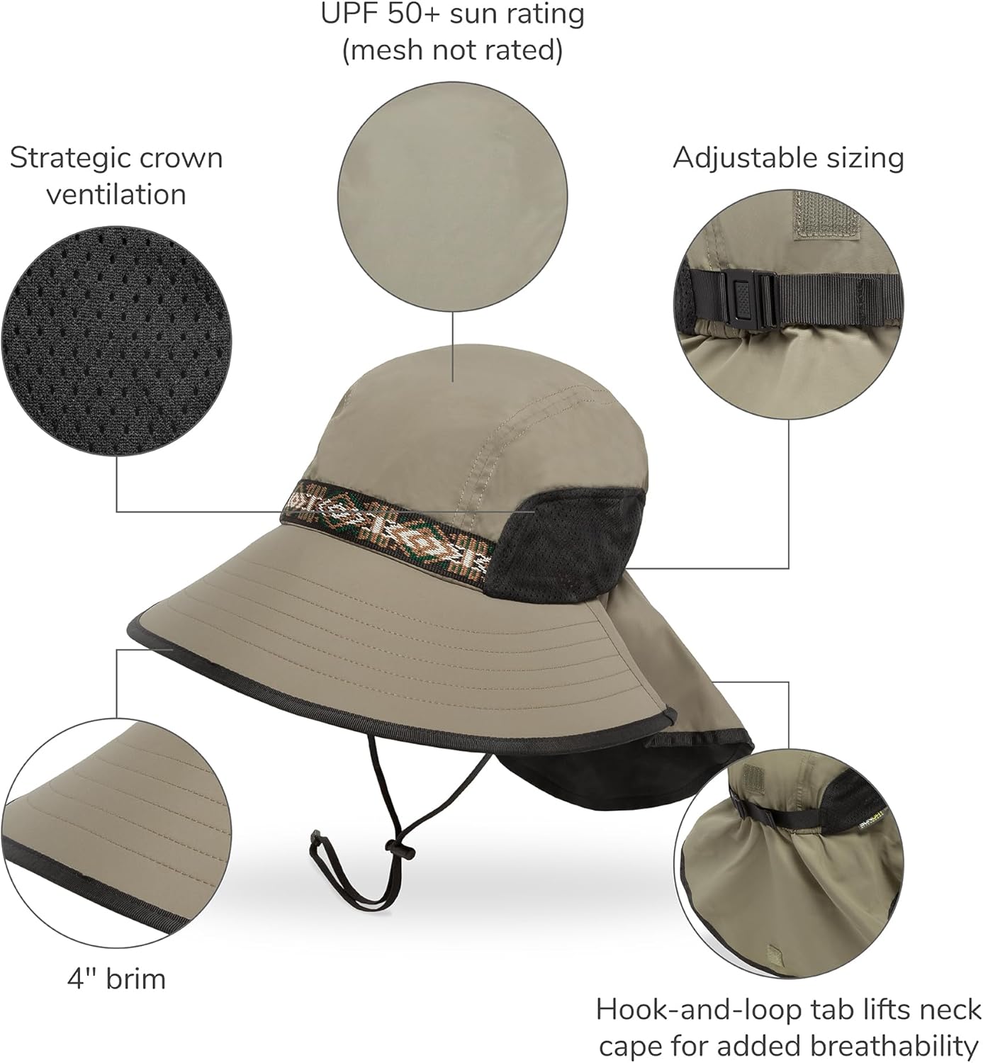 wide-brimmed sun hat in neutral tone — lightweight nylon blend — view 2