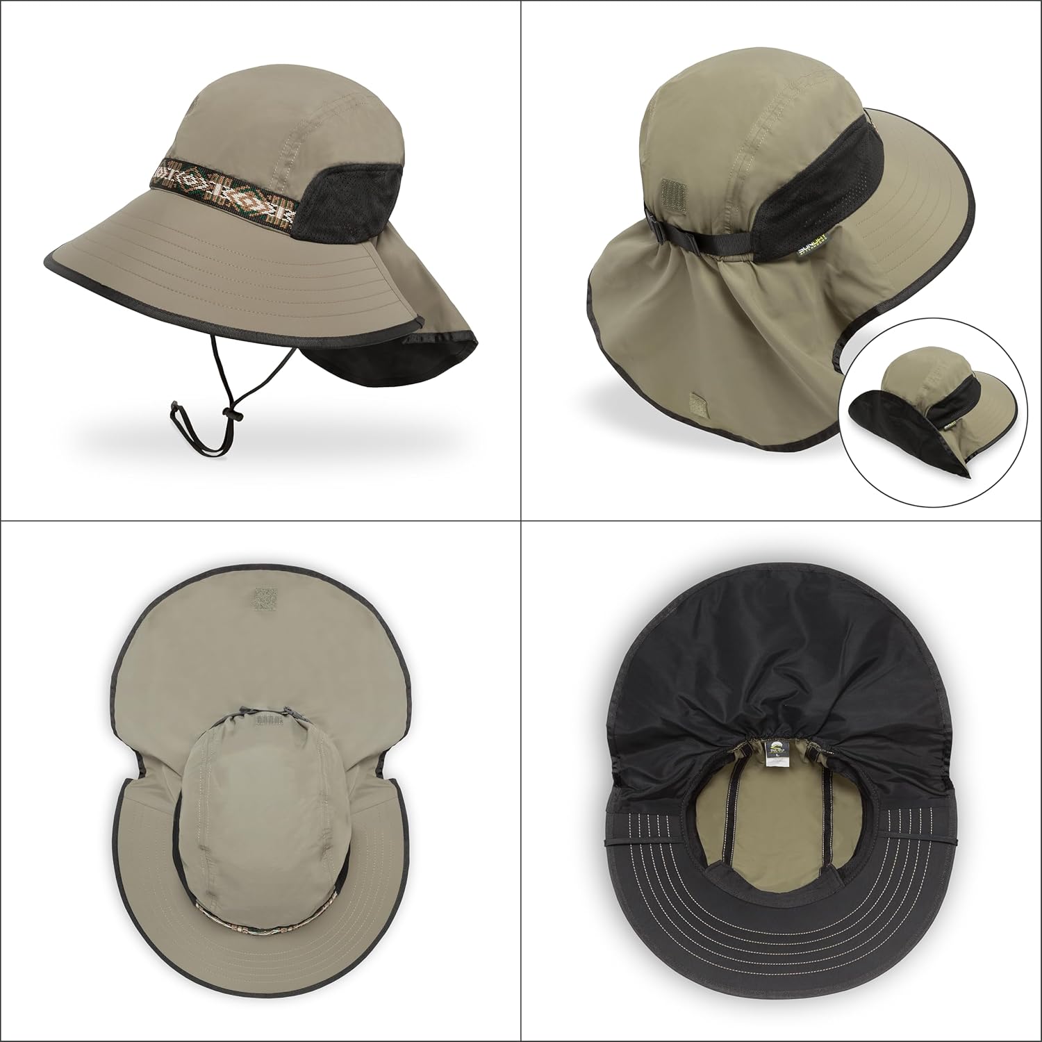 wide-brimmed sun hat in neutral tone — lightweight nylon blend — view 3