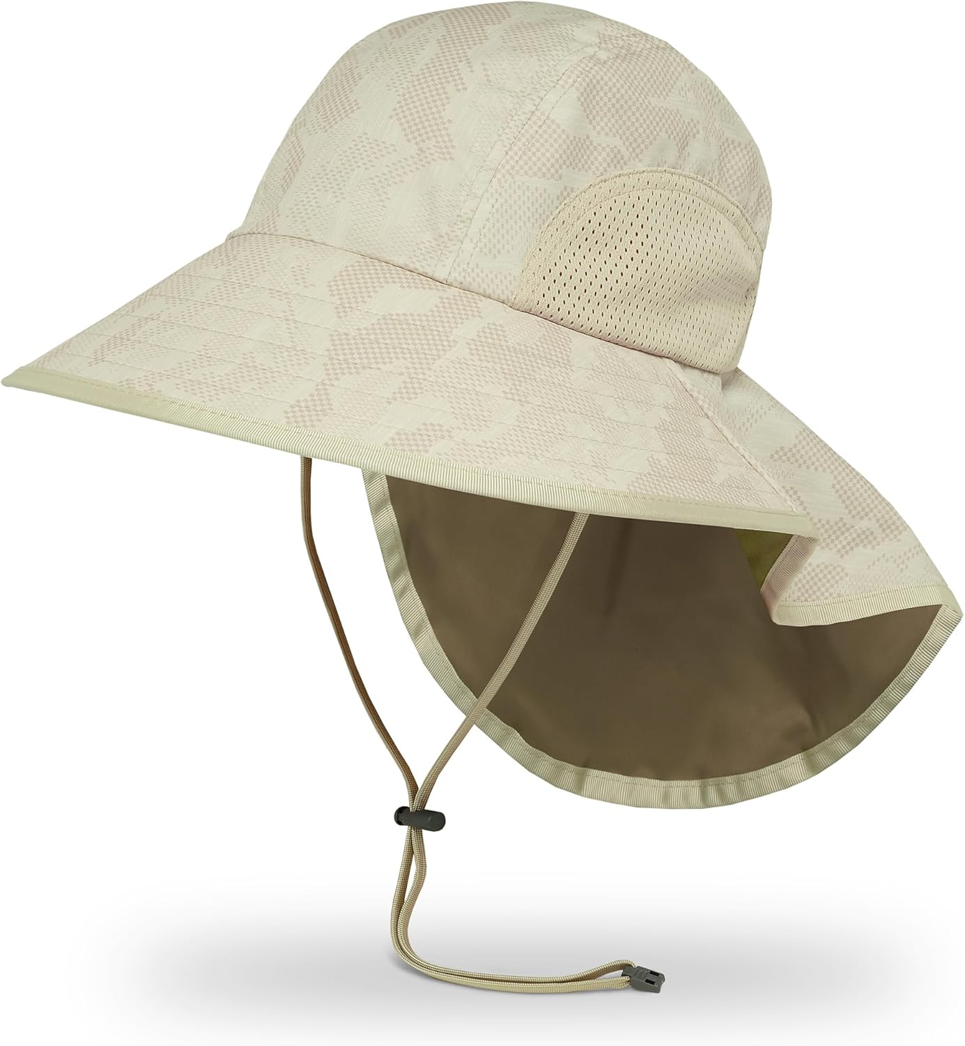 wide-brimmed sun hat in neutral tone — lightweight nylon blend — back