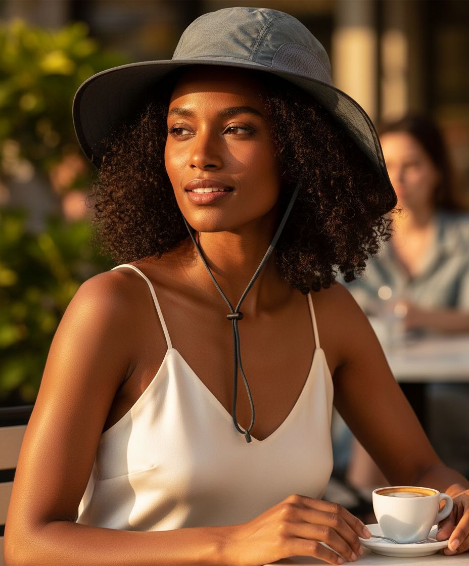 wide-brimmed sun hat in neutral tone — lightweight nylon blend — view 3