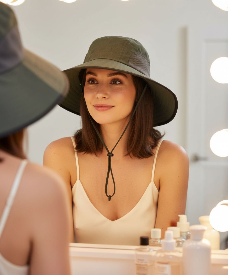 wide-brimmed sun hat in neutral tone — lightweight nylon blend — view 2