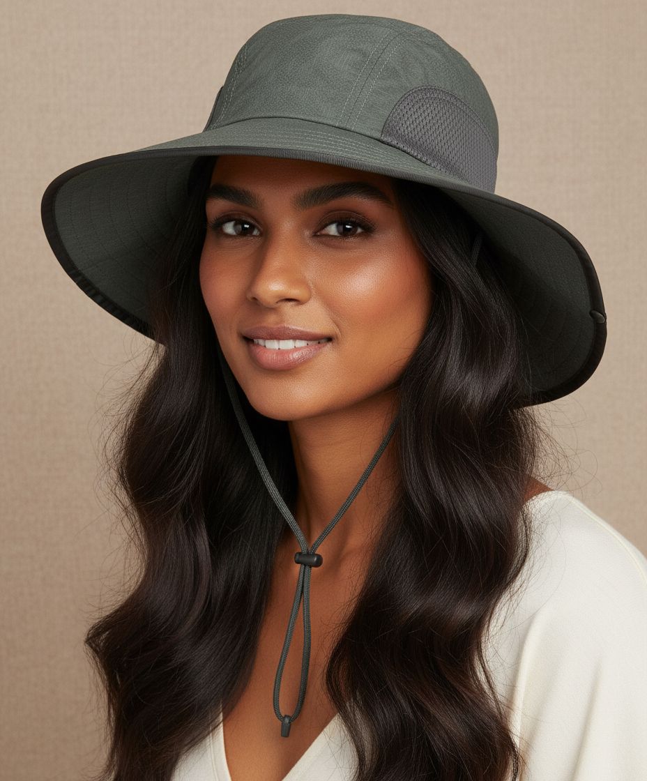wide-brimmed sun hat in neutral tone — lightweight nylon blend — view 6