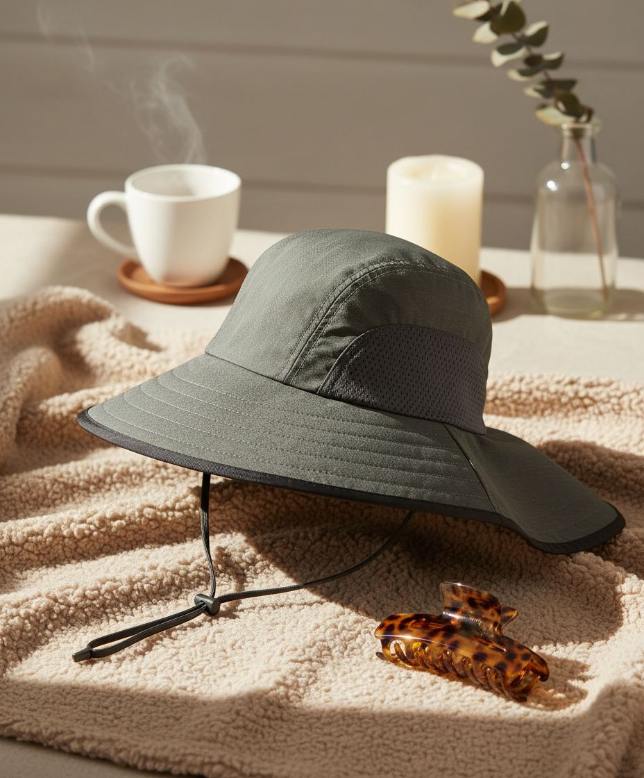 wide-brimmed sun hat in neutral tone — lightweight nylon blend — view 5