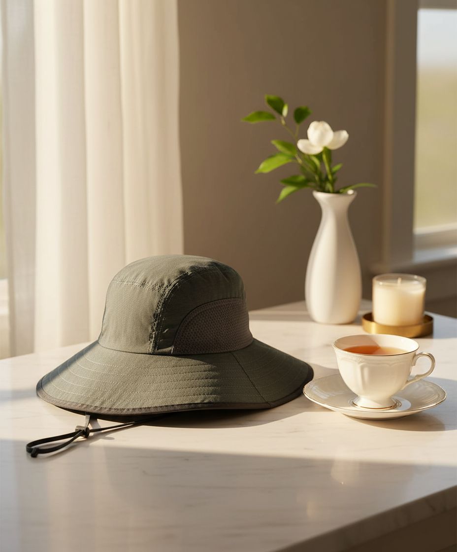 wide-brimmed sun hat in neutral tone — lightweight nylon blend — view 7