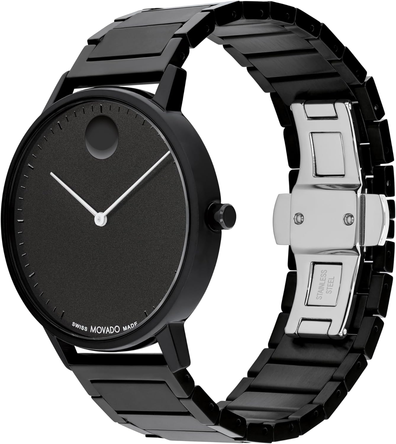 Silver stainless steel men's luxury watch with minimalist dial and Swiss movement — view 2