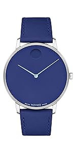 Silver stainless steel men's luxury watch with minimalist dial and Swiss movement — side