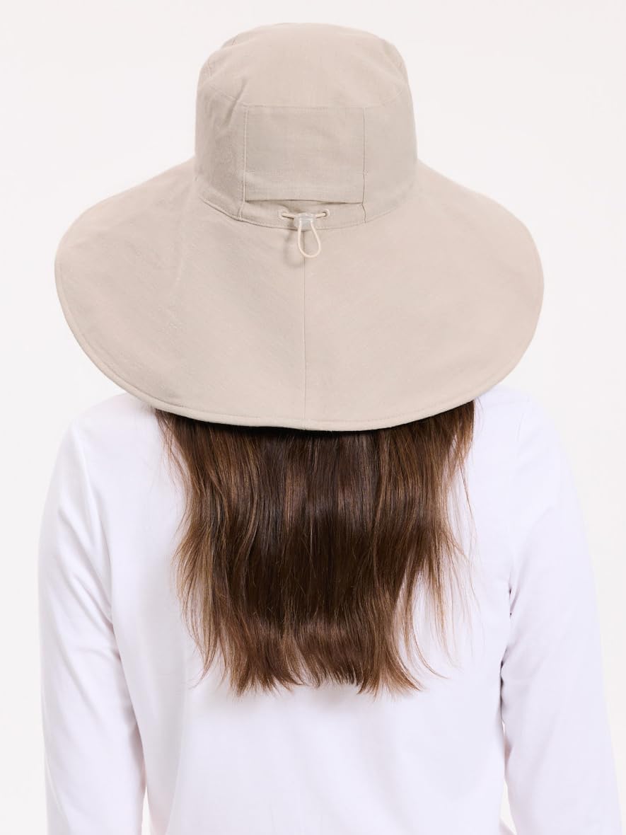 ultra-wide cotton linen sun hat with ponytail hole, beach and travel essential — view 2