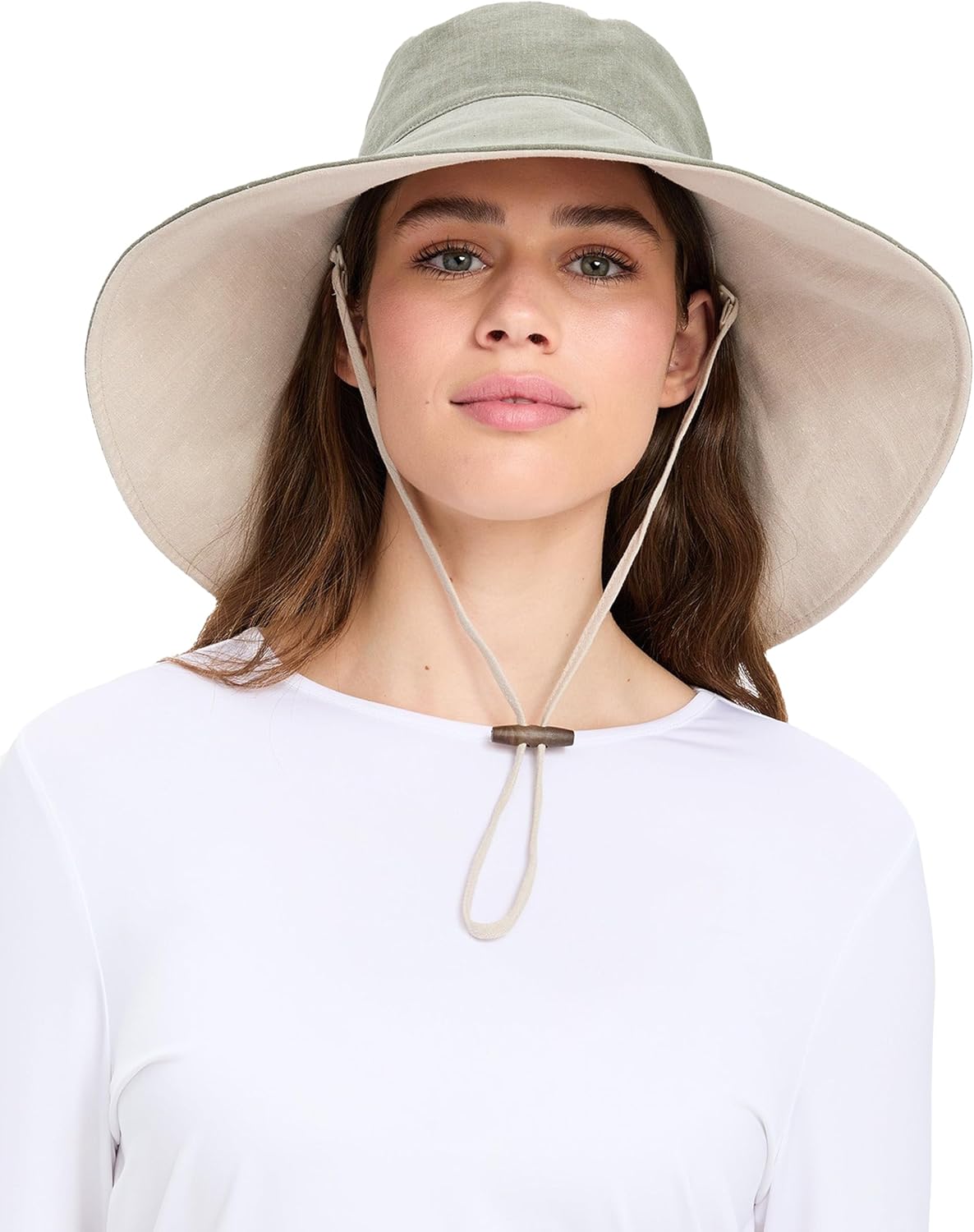 ultra-wide cotton linen sun hat with ponytail hole, beach and travel essential — front