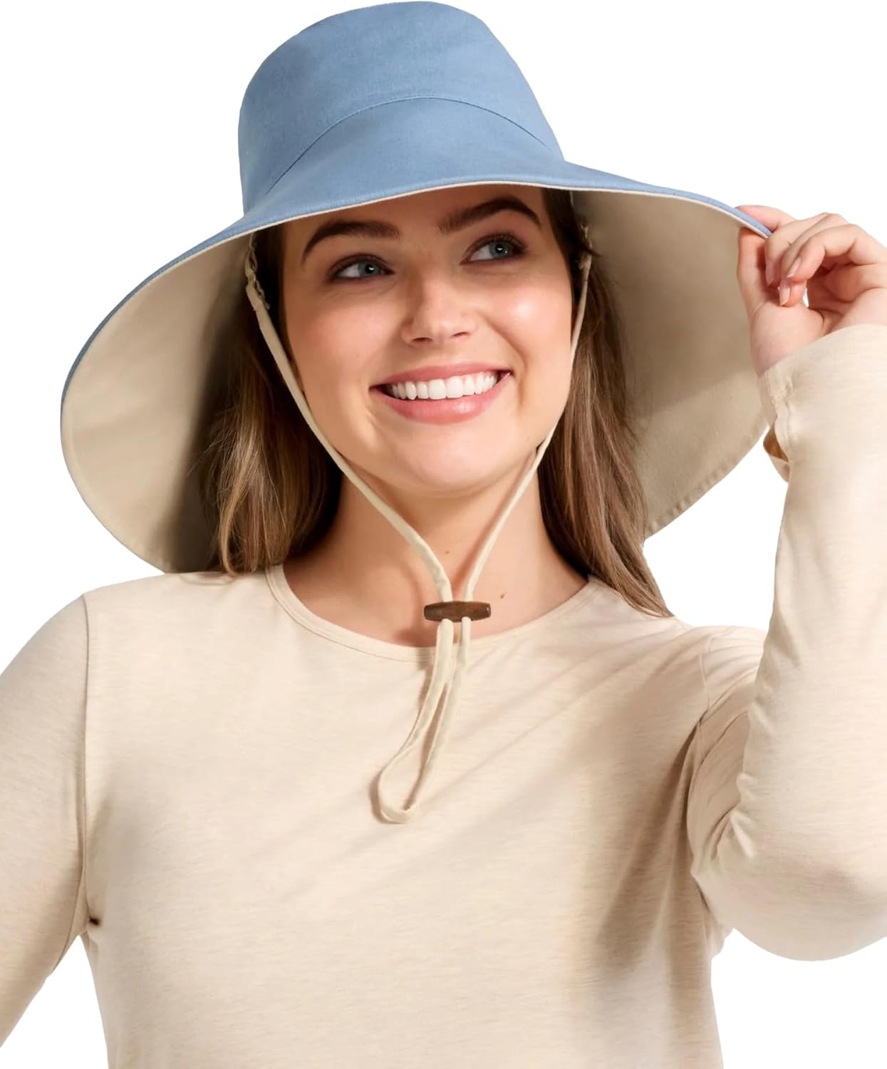 ultra-wide cotton linen sun hat with ponytail hole, beach and travel essential — side