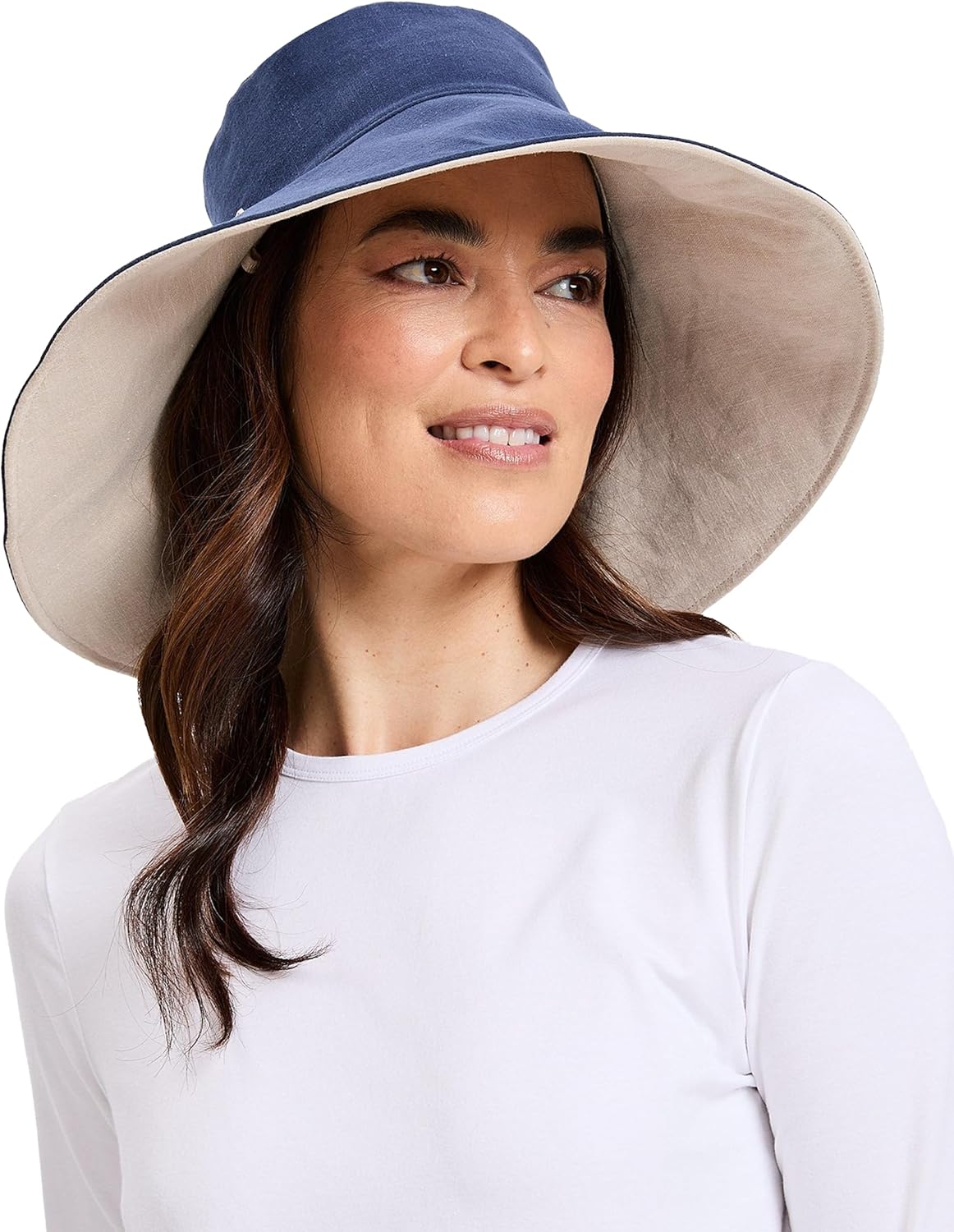 ultra-wide cotton linen sun hat with ponytail hole, beach and travel essential — back