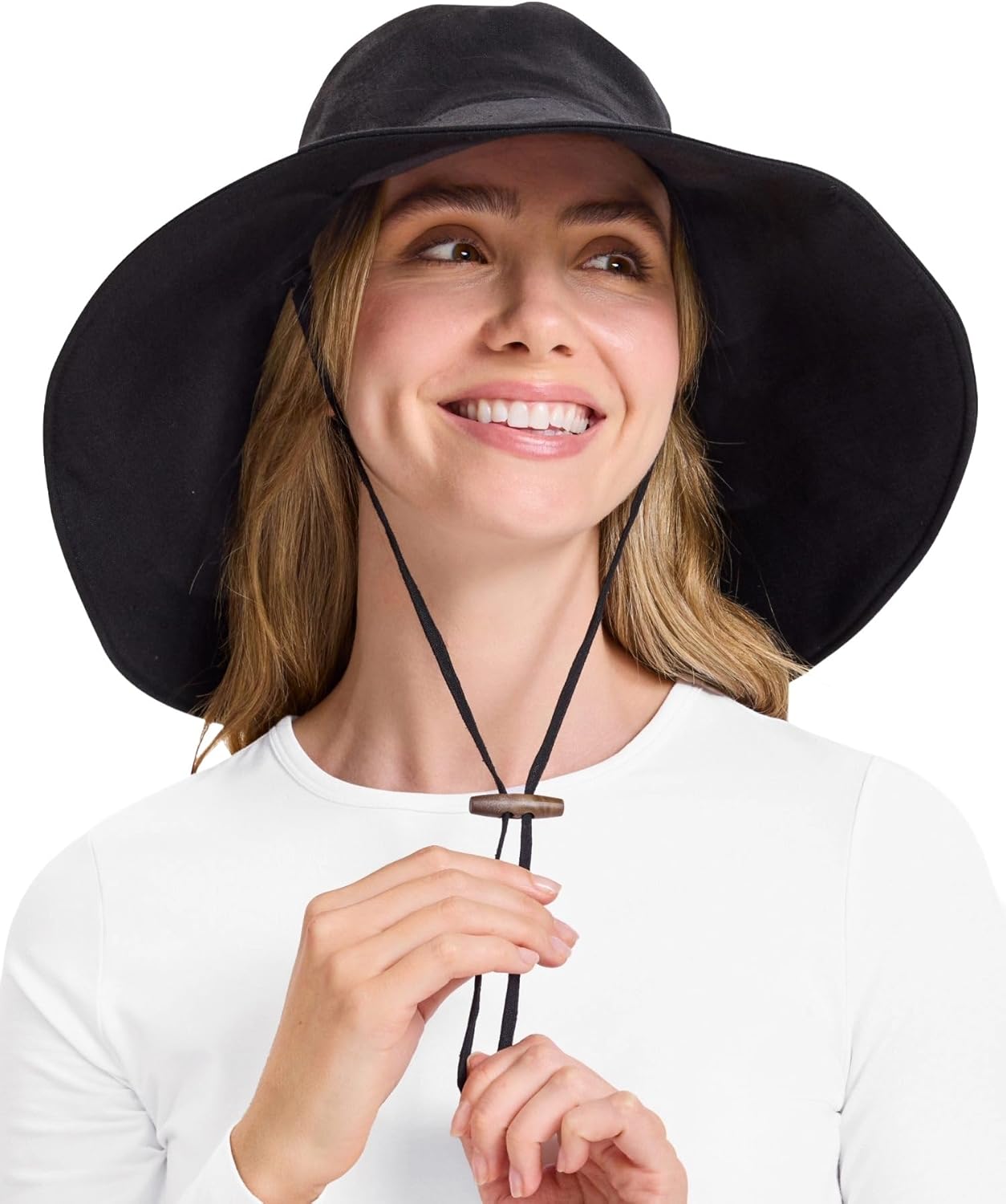 ultra-wide cotton linen sun hat with ponytail hole, beach and travel essential — detail