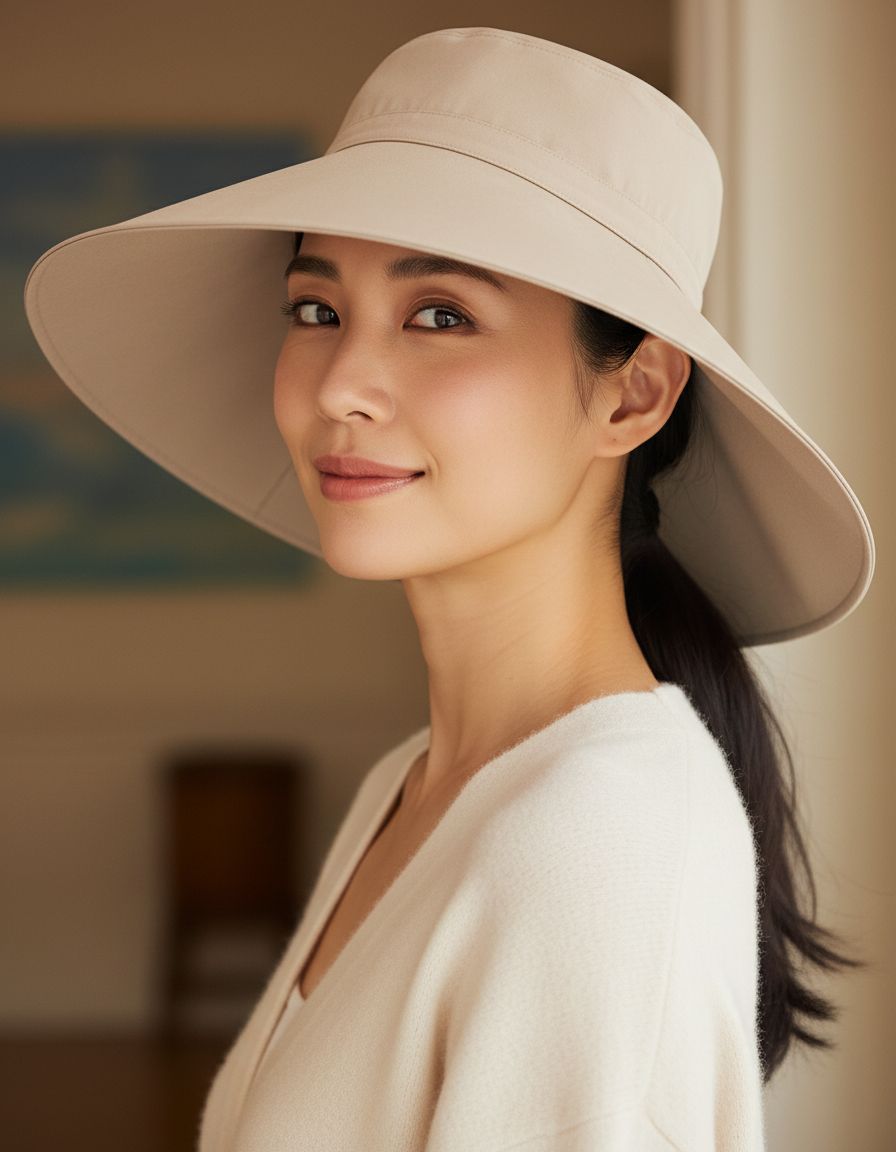 ultra-wide cotton linen sun hat with ponytail hole, beach and travel essential — view 1