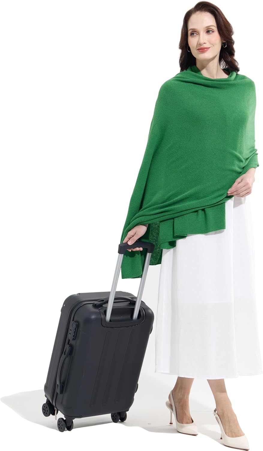 Cashmere blend wrap scarf in warm neutrals — oversized travel style — view 2