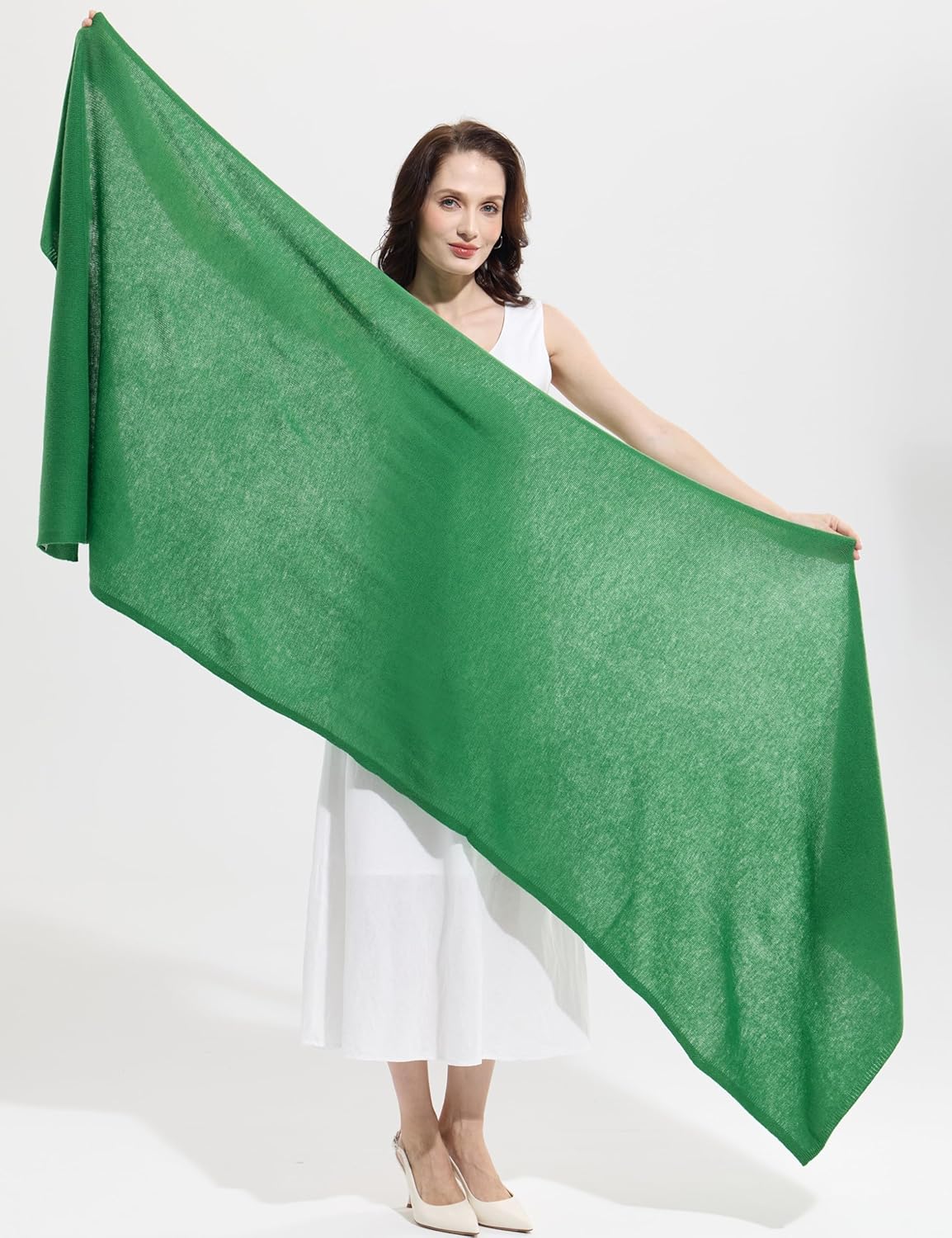 Cashmere blend wrap scarf in warm neutrals — oversized travel style — view 3
