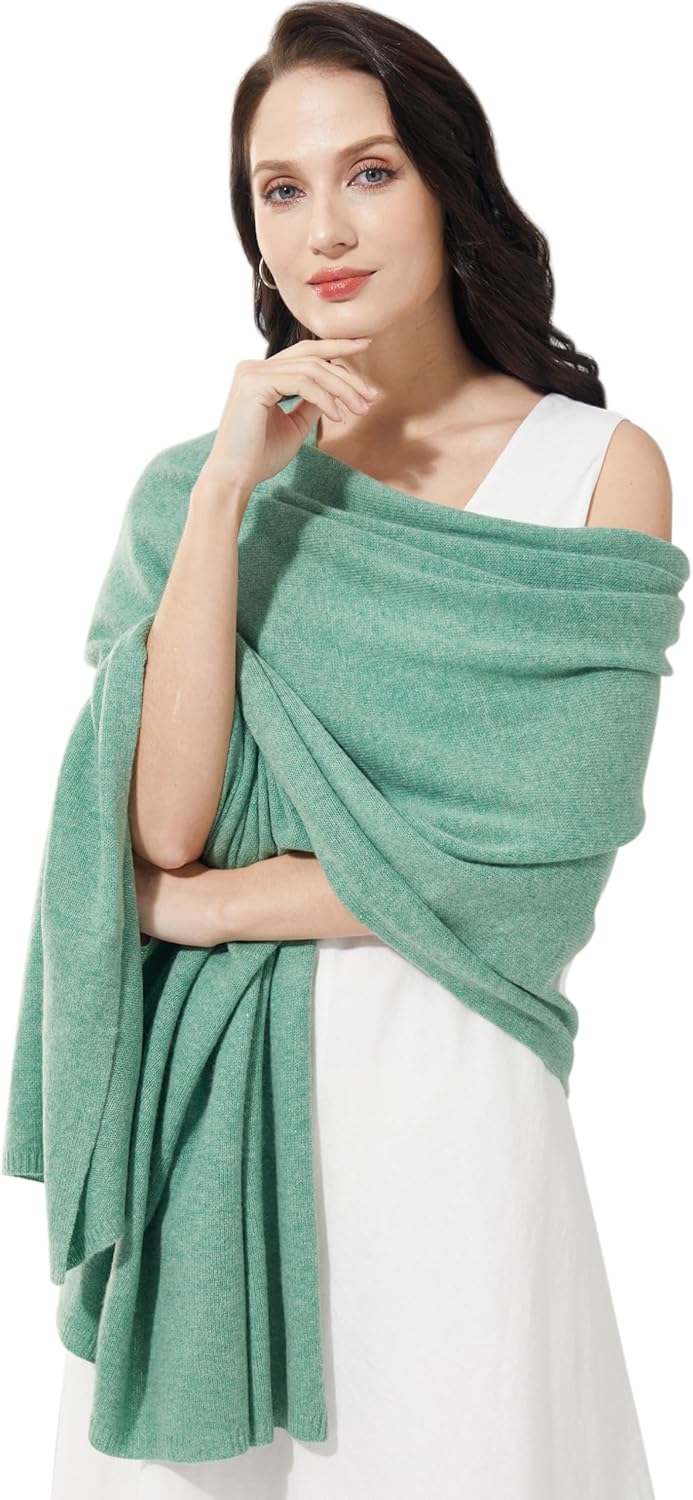 Cashmere blend wrap scarf in warm neutrals — oversized travel style — front