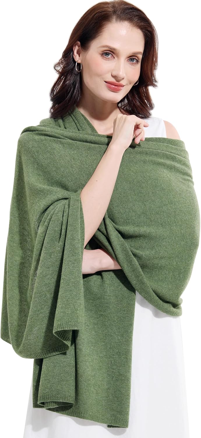 Cashmere blend wrap scarf in warm neutrals — oversized travel style — side