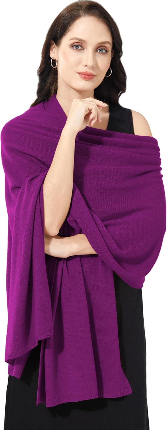 Cashmere blend wrap scarf in warm neutrals — oversized travel style — back