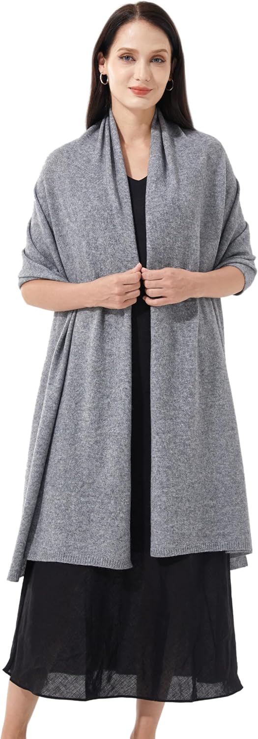 Cashmere blend wrap scarf in warm neutrals — oversized travel style — detail