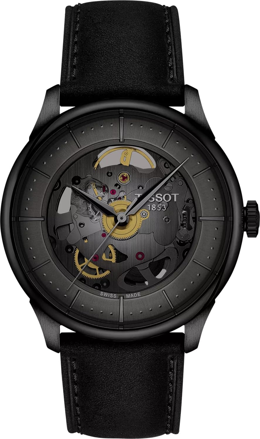 Silver stainless steel skeleton watch with transparent dial and polished case — view 1
