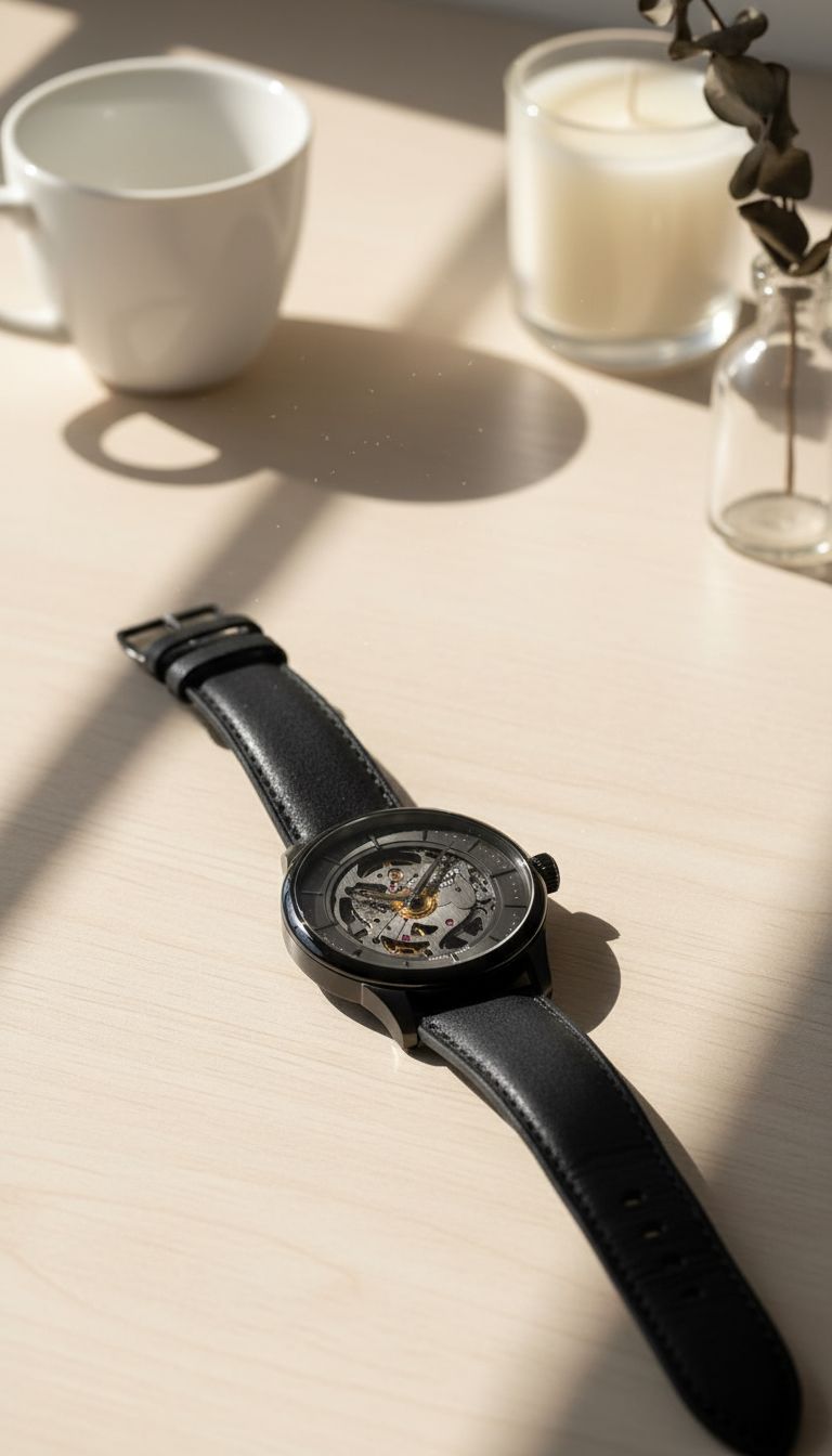 Silver stainless steel skeleton watch with transparent dial and polished case — view 2