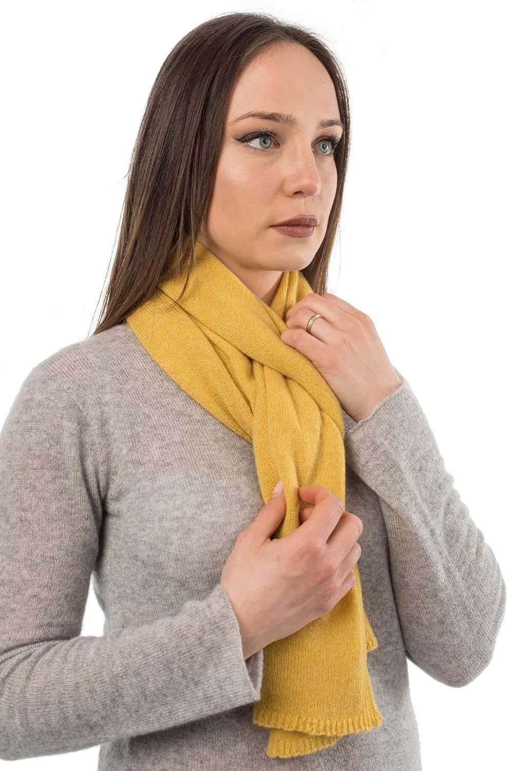 cashmere classic scarf in warm neutral — Italian luxury winter layering — view 3