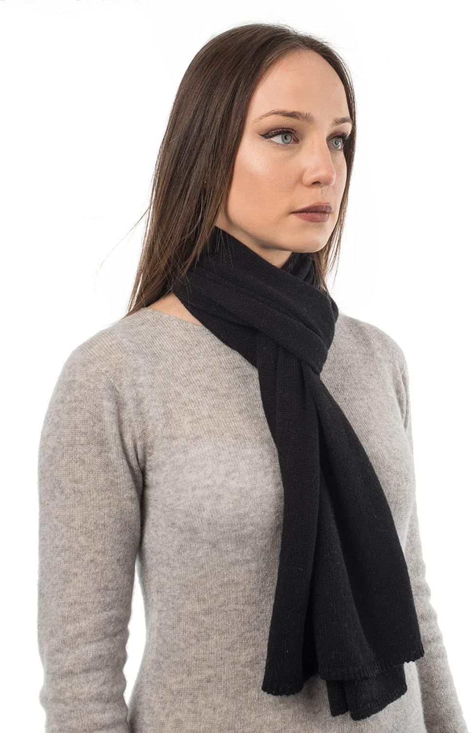 cashmere classic scarf in warm neutral — Italian luxury winter layering — side