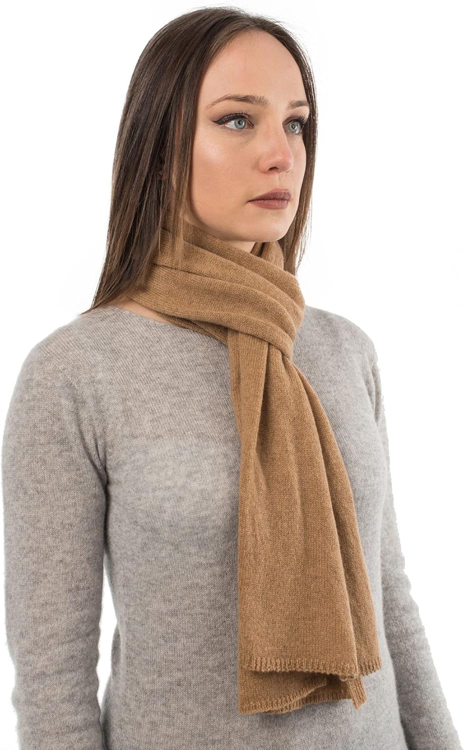cashmere classic scarf in warm neutral — Italian luxury winter layering — back