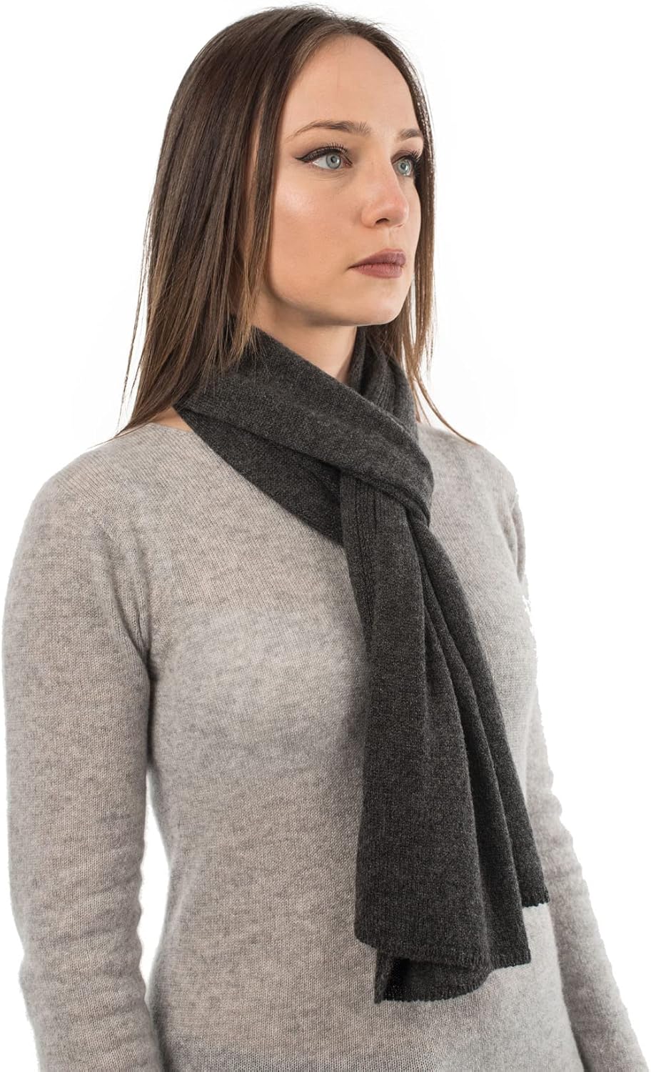 cashmere classic scarf in warm neutral — Italian luxury winter layering — detail