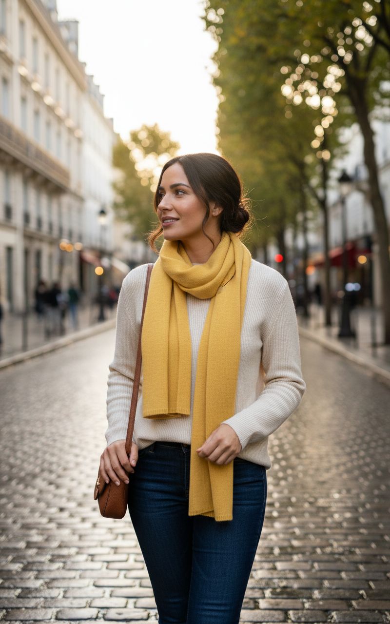 cashmere classic scarf in warm neutral — Italian luxury winter layering — view 4