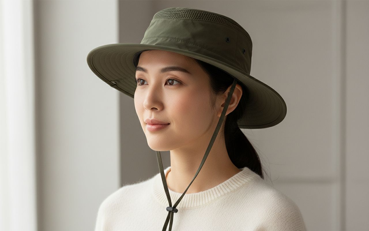 ultralight sun hat in neutral tone with water-resistant nylon and UPF 50+ protection — view 1