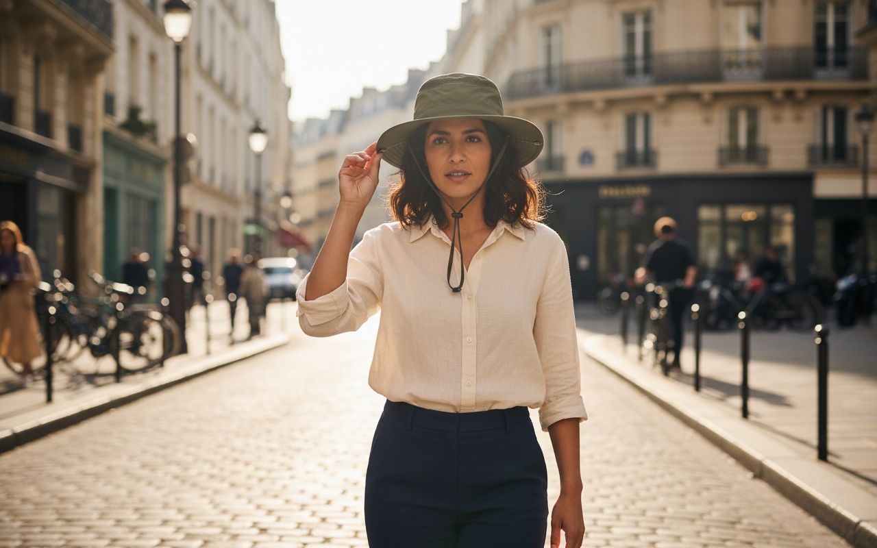 ultralight sun hat in neutral tone with water-resistant nylon and UPF 50+ protection — view 4
