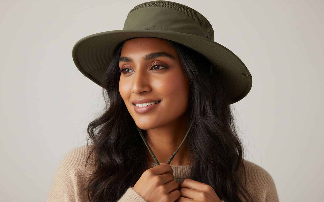ultralight sun hat in neutral tone with water-resistant nylon and UPF 50+ protection — view 6
