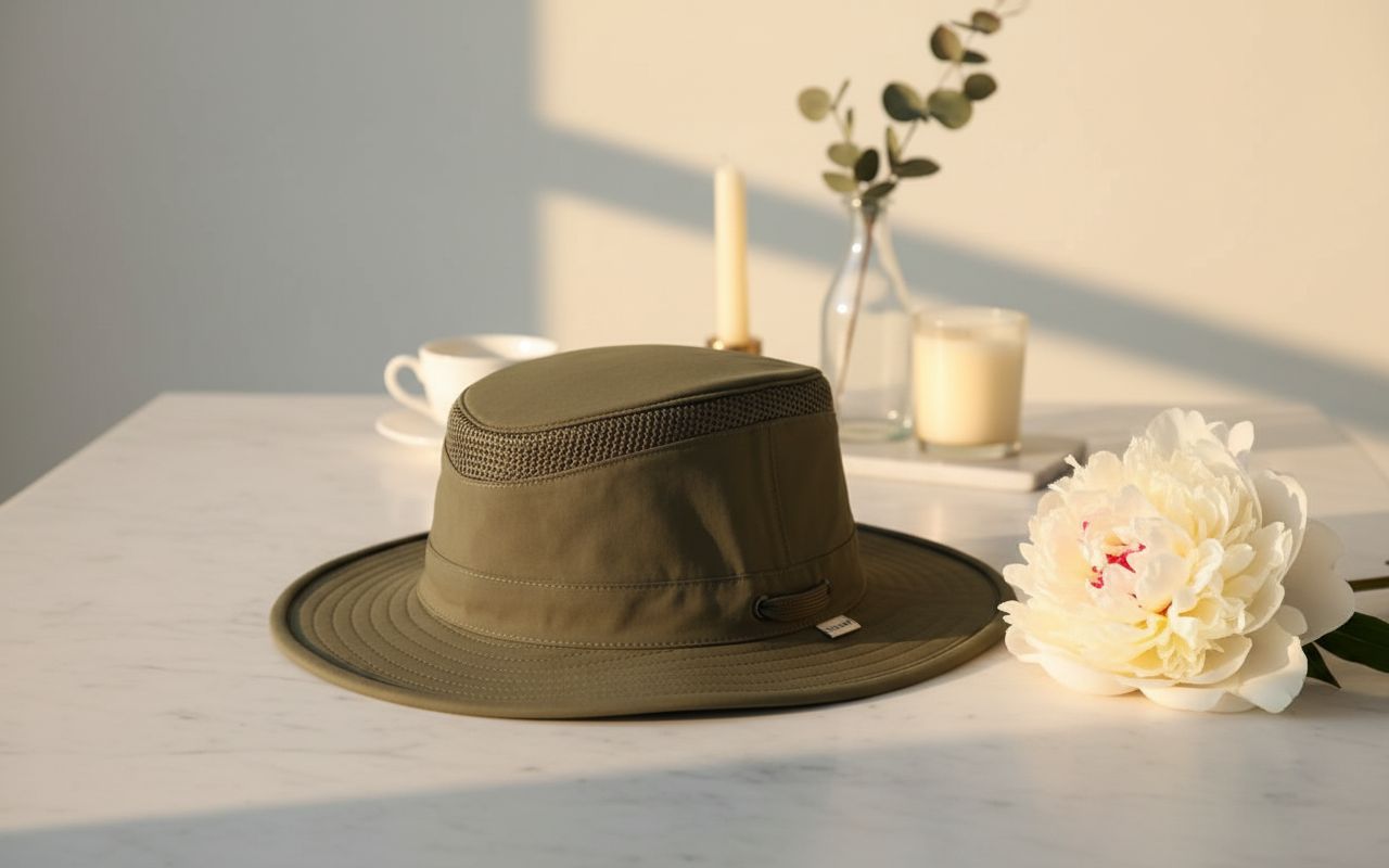 ultralight sun hat in neutral tone with water-resistant nylon and UPF 50+ protection — view 3
