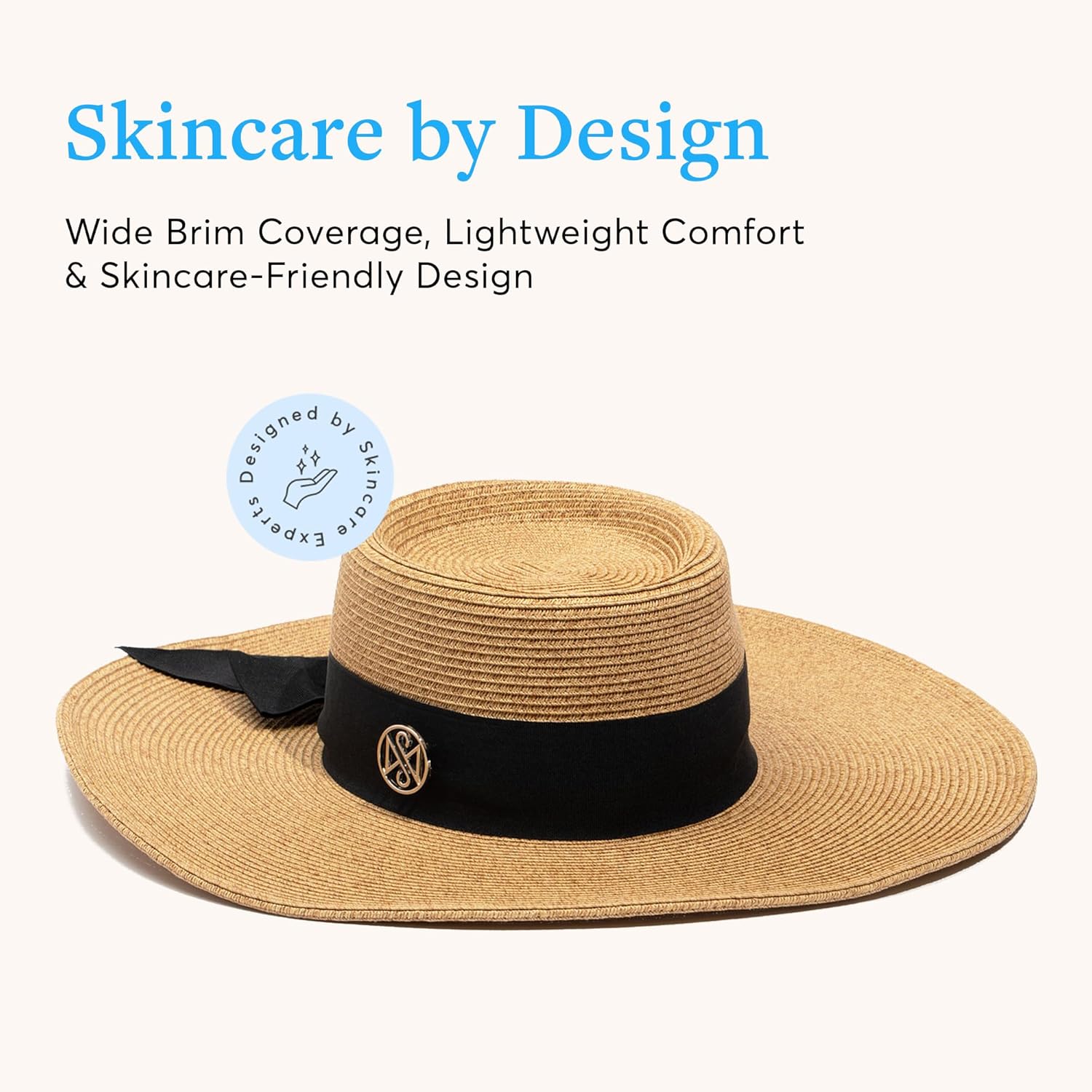 wide brim sun hat in beige with UPF 50 protection, adjustable fit — front