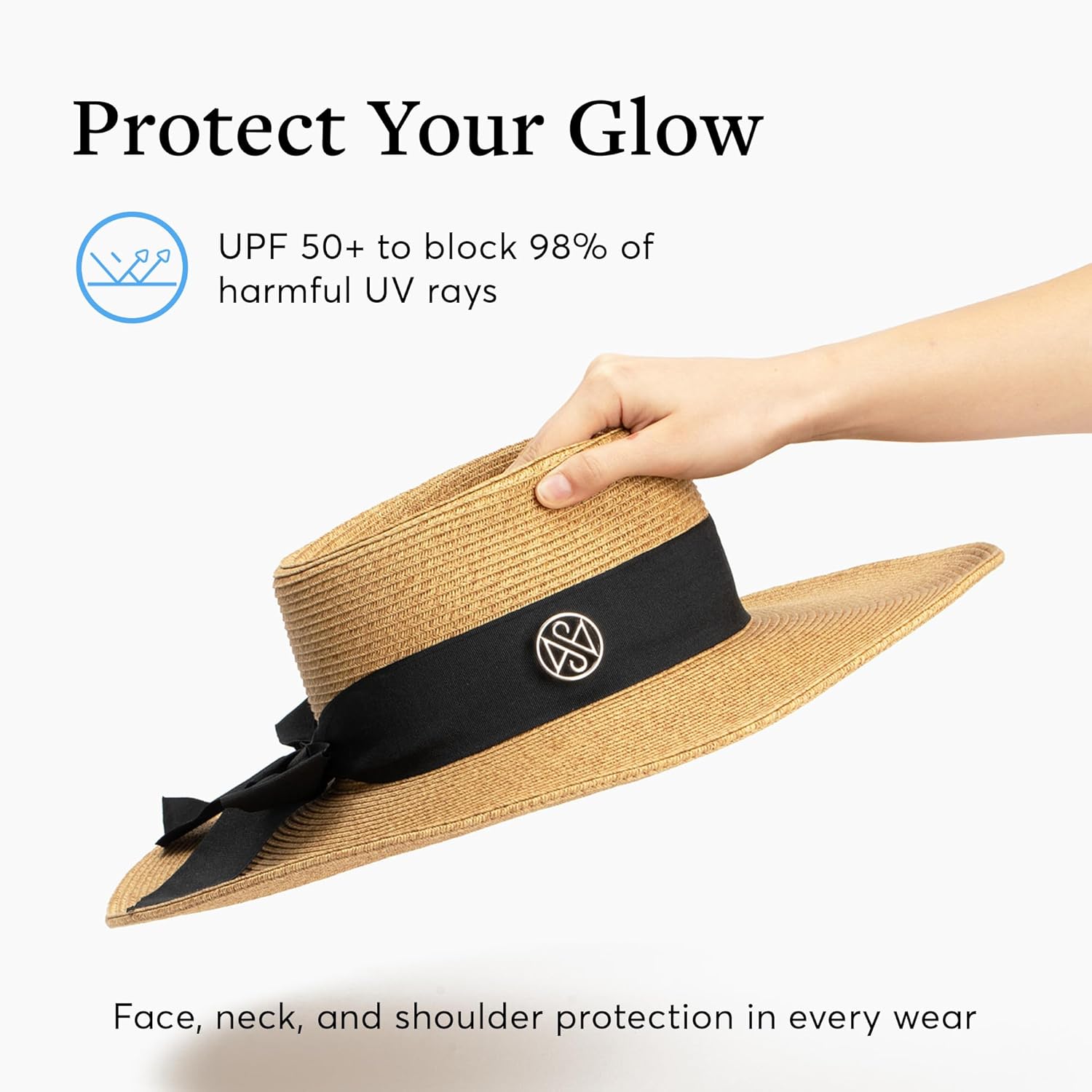 wide brim sun hat in beige with UPF 50 protection, adjustable fit — back