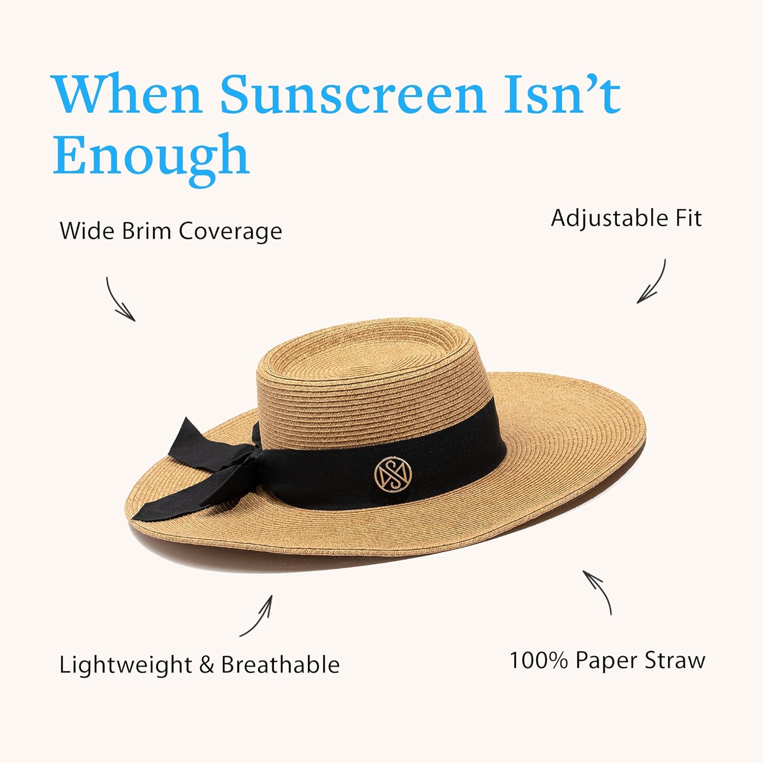 wide brim sun hat in beige with UPF 50 protection, adjustable fit — detail