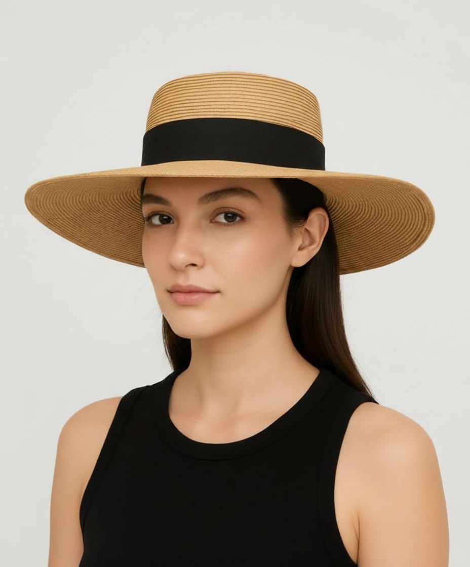 wide brim sun hat in beige with UPF 50 protection, adjustable fit — view 1