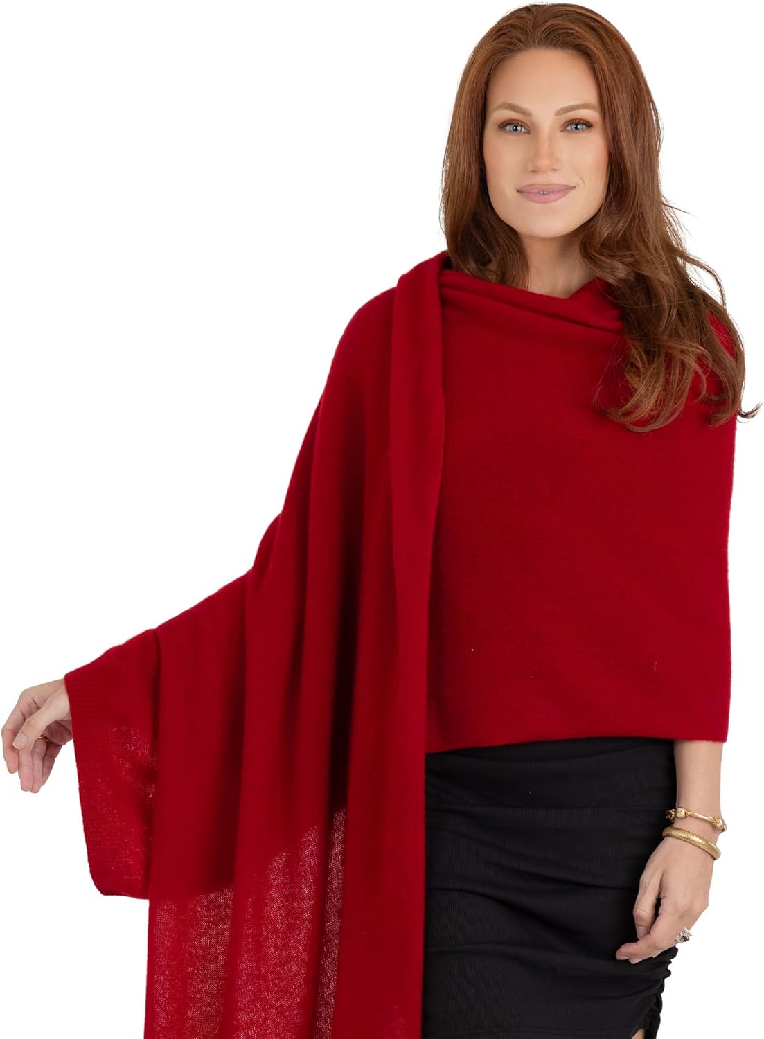Cashmere knitted wrap shawl in warm neutral — extra large for travel and layering — view 1
